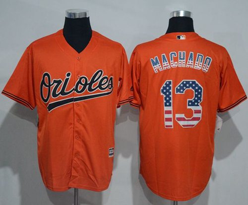 Orioles #13 Manny Machado Orange USA Flag Fashion Stitched MLB Jersey